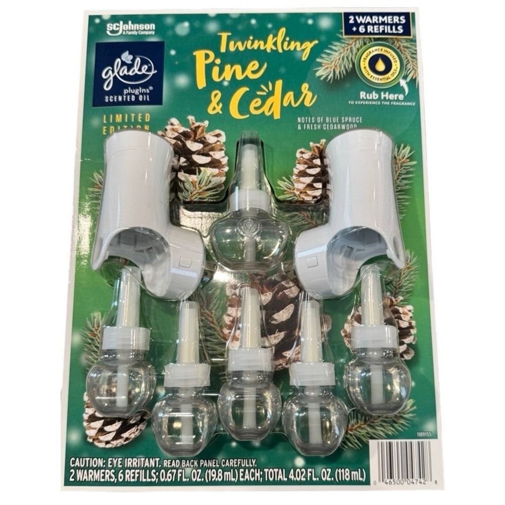 Glade PlugIns Scented Oil Refills Twinkling Pine & Cedar 2 Warmers 6 Refills New